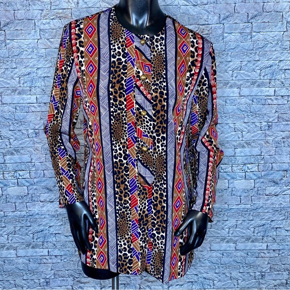 Maggie Sweet Abstract Print Blouse Womens Size Medium Button Down Long Sleeve - Picture 1 of 5